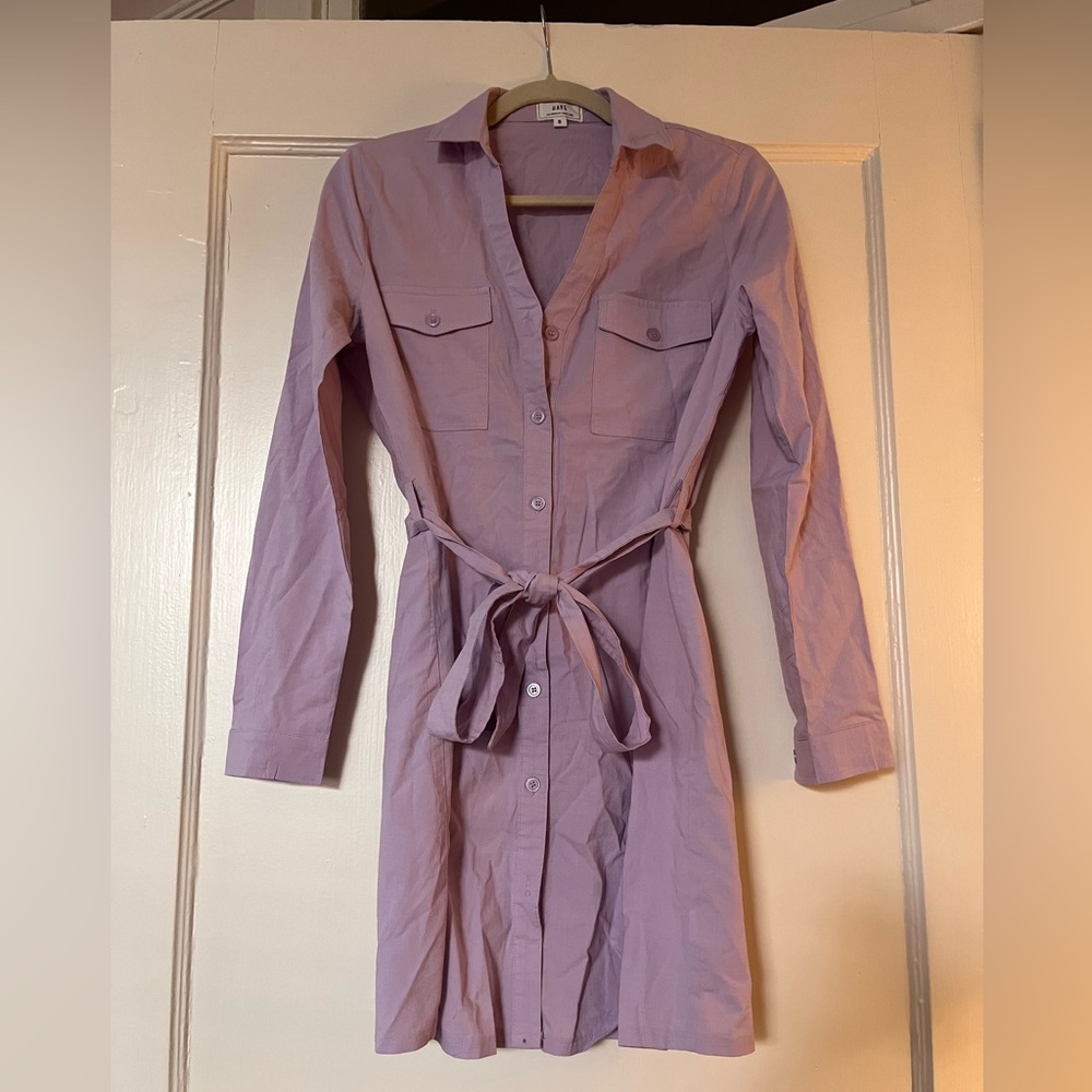 Lilac Utility Canvas Dress with Tie Waist